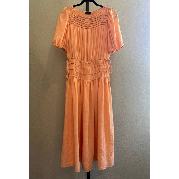 Size S Women's Current Air Smocked Waist Midi Dress Cantaloupe - Picture 2 of 8
